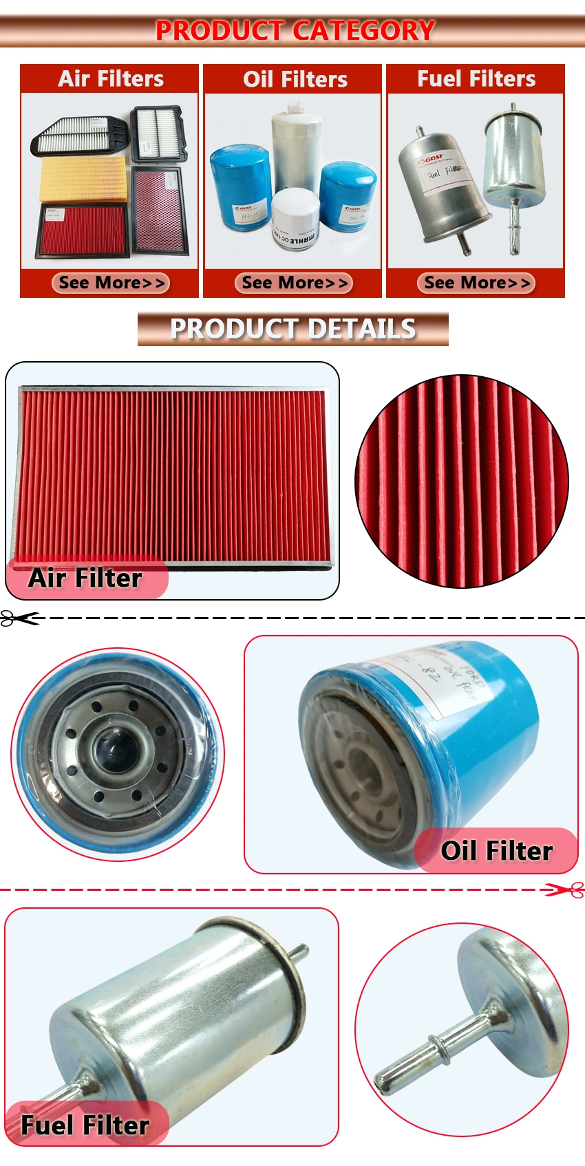 GDST Auto Oil Filter Air Filter for Toyota Nissan Mitsubishi Mazda Hyundai